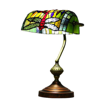 European Tiffany Vintage Bank Glass Hardware 1-Light Table Lamp