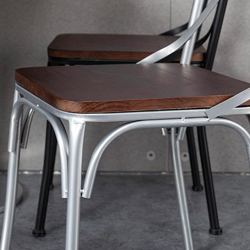 Contemporary Industrial PU Leather Wood Iron Square X Shape Back Dining Chair & Table Set For Dining Room