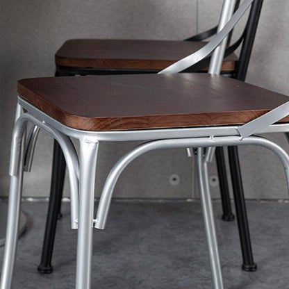 Contemporary Industrial PU Leather Wood Iron Square X Shape Back Dining Chair & Table Set For Dining Room