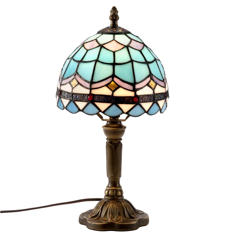 European Decorative Tiffany Stained Glass Tall Mushroom 1-Light LED Table Lamp