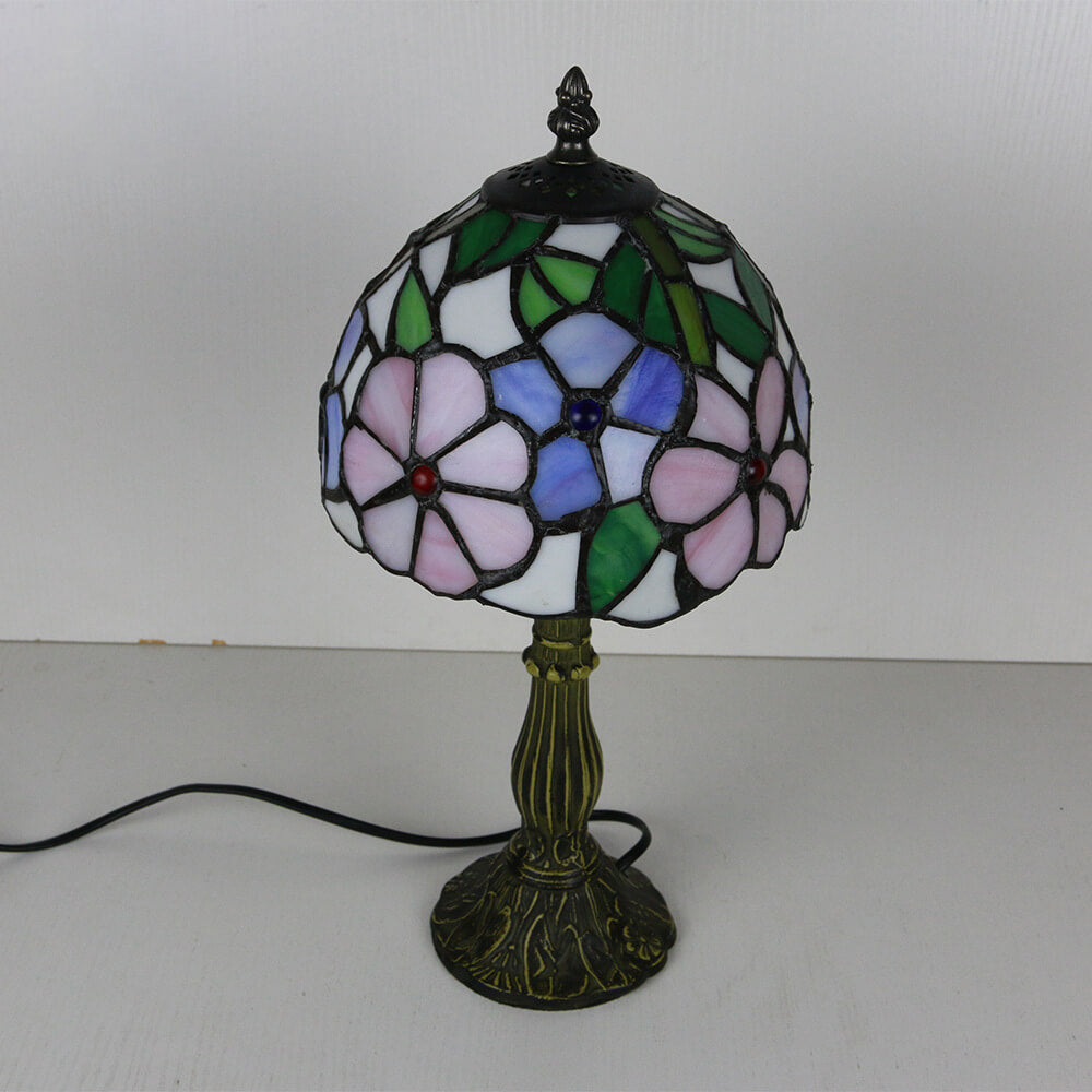 Tiffany Vintage Stained Glass Flower Dome 1-Light Table Lamp