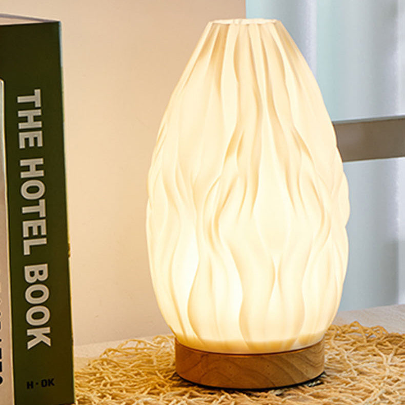 Contemporary Scandinavian Round Wave Pod Wood PLA 1-Light Table Lamp For Bedroom