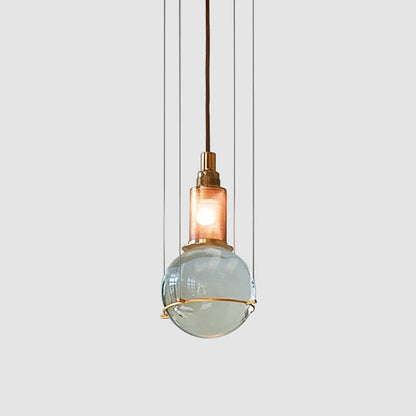 Modern Minimalist Round Ball Cylinder Iron Glass 1-Light Pendant Light For Living Room