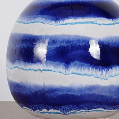 European Vintage White Cone Fabric Blue Ceramic 1-Light Table Lamp