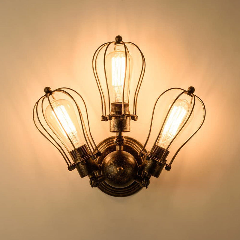 Contemporary Industrial Iron Cage Grill 3/4 Light Semi-Flush Mount Ceiling Light For Living Room