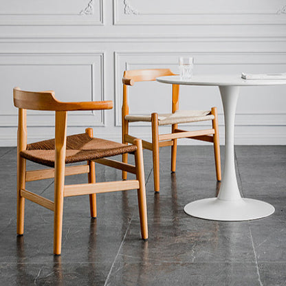 Contemporary Nordic Square Wood Rope Dining Chair Backrest Armrest For Dining Room