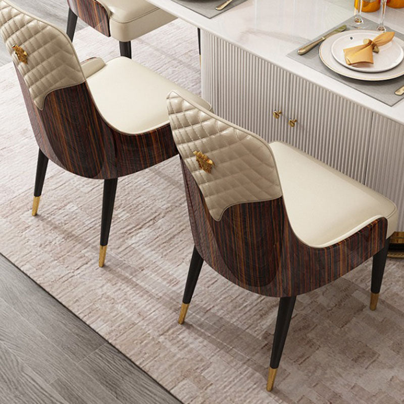 Contemporary Nordic Microfiber Leather Wood Stainless Steel Sponge Dining Chair Backrest Armrest For Dining Room