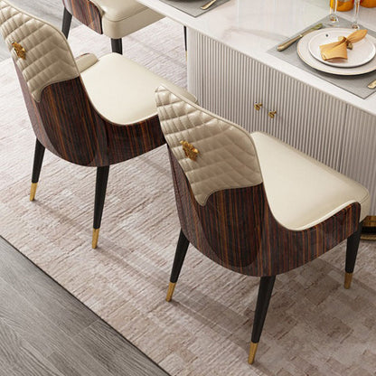 Contemporary Nordic Microfiber Leather Wood Stainless Steel Sponge Dining Chair Backrest Armrest For Dining Room