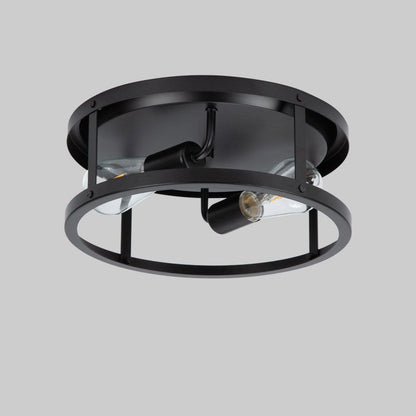 Industrial Vintage Iron Round Drum Hollow 2-Light Flush Mount Ceiling Light