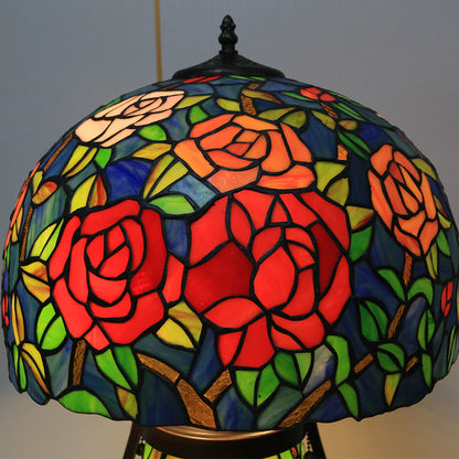 Tiffany European Vintage Floral Stained Glass Round Pot 3-Light Table Lamp