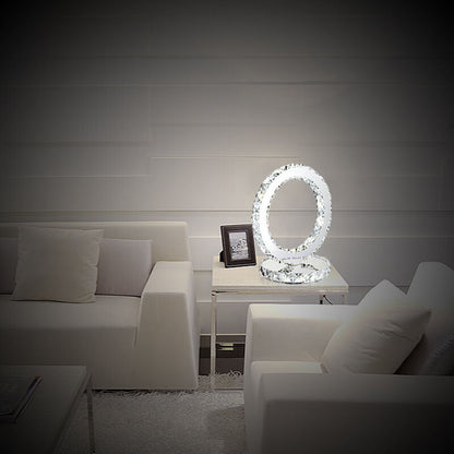 Luxury Crystal Round Stainless Steel LED Table Lamp