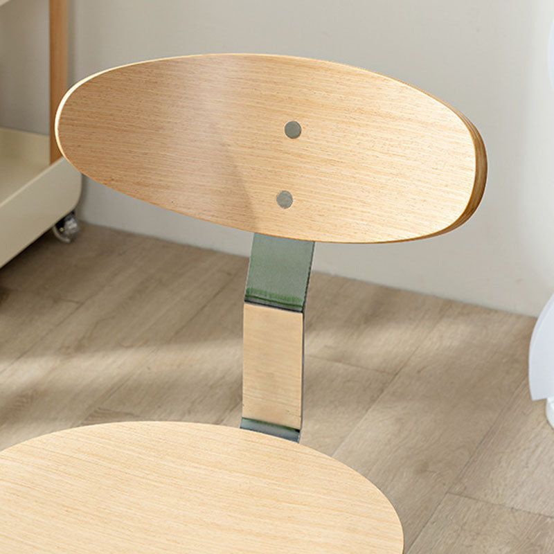 Modern Minimalist Round Wood Faux Leather Iron Dining Chair Four Legs Backrest For Dining Room