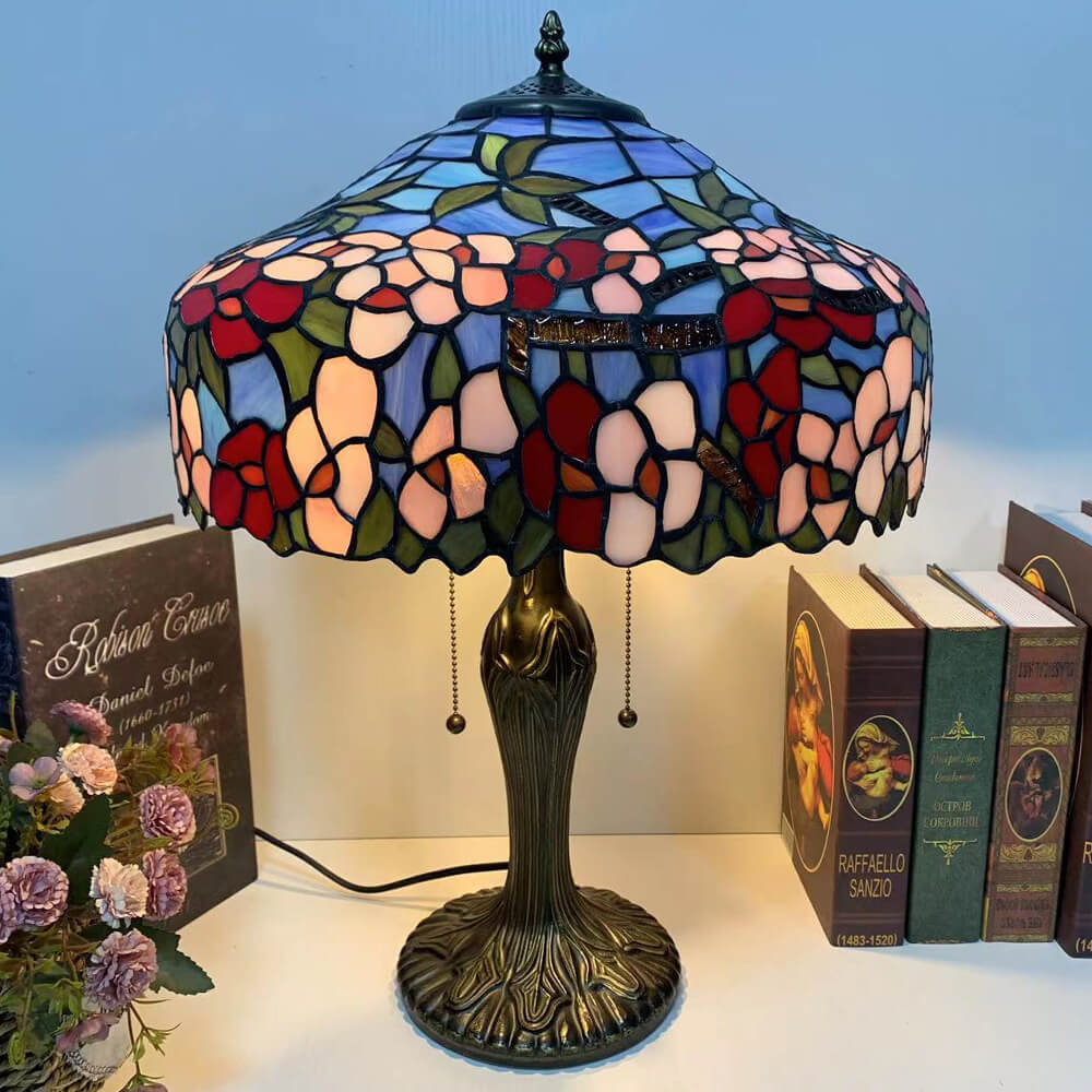 Vintage Tiffany Stained Glass Mediterranean Dome 1-Light Table Lamp