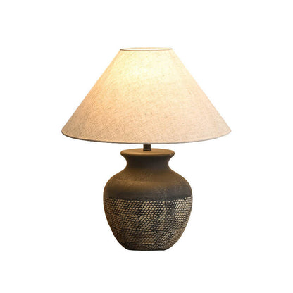 Modern Fabric Round Ceramic 1-Light Table Lamp
