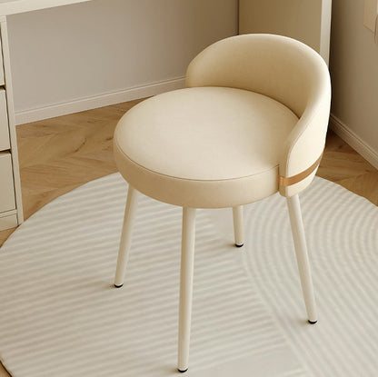Contemporary Scandinavian Round Napa Leather Swivel Vanity Stool Low Back For Bedroom