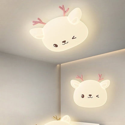 Modern Simplicity Kids Iron PE Deer Elliptical LED Flush Mount Ceiling Light For Bedroom