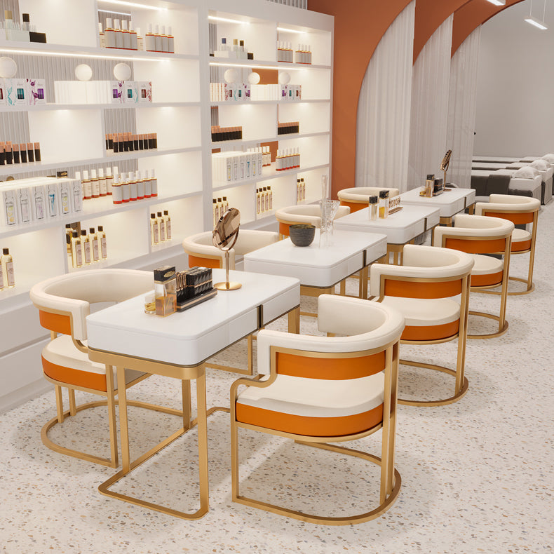 Traditional Luxury U-Shape Metal Microfiber Leather Dining Chair Backrest Armrest for Dining Room