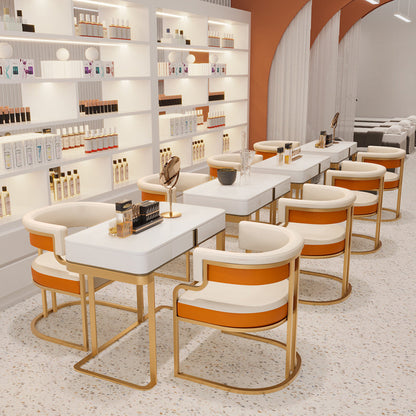 Traditional Luxury U-Shape Metal Microfiber Leather Dining Chair Backrest Armrest for Dining Room