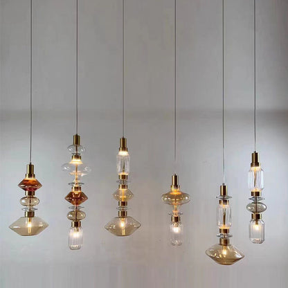 Traditional European Irregular Cylinder Iron Glass 1-Light Pendant Light For Living Room