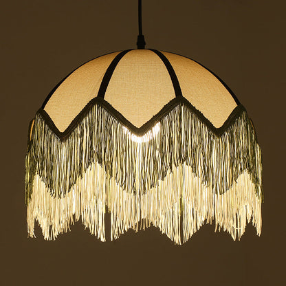 Traditional Vintage Flower Shaped Fabric Iron 1-Light Pendant Light For Living Room