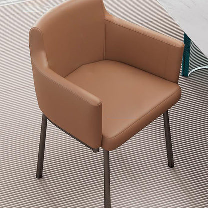 Modern Minimalist Square Upholstered Microfiber Leather Metal Dining Chair Backrest Armrest For Dining Room