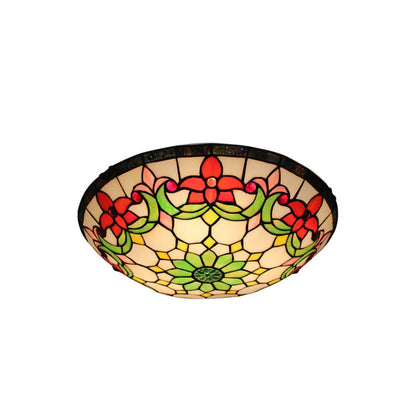 European Tiffany Flowers Stained Glass 3-Light Flush Mount Ceiling Light