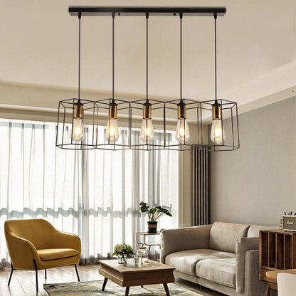 Industrial Vintage Geometric Frame Iron 3/5 Light Island Light Chandelier