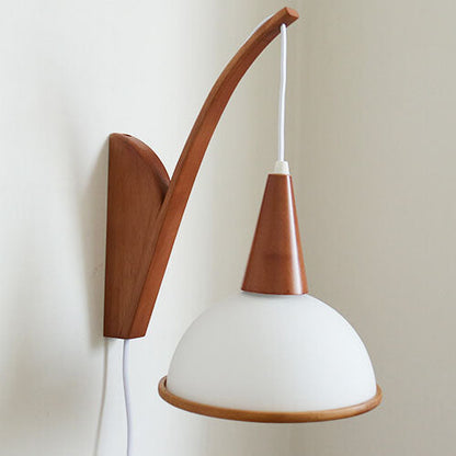 Japanese Minimalist Solid Wood Pleated Fabric Umbrella Shade 1-Light Wall Sconce Lamp