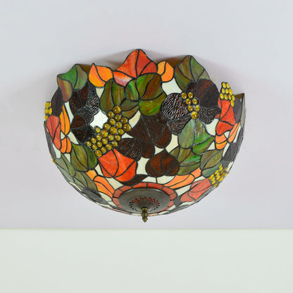European Vintage Rustic Tiffany Stained Glass Iron 5-Light Flush Mount Lighting