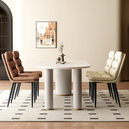 Modern Minimalist Rectangular Microfiber Leather Carbon Steel Dining Chair Backrest Armless For Dining Room