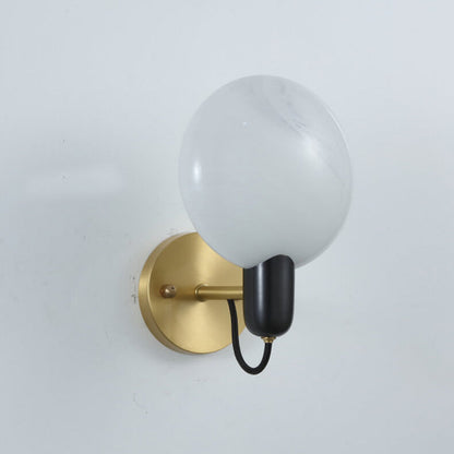 Nordic Light Luxury Brass Faux Marble Disc 1-Light Wall Sconce Lamp