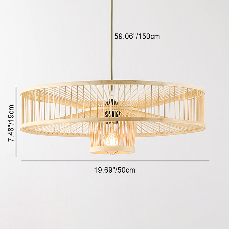 Traditional Chinese Bamboo Weaving Round 1-Light Pendant Light For Dining Room