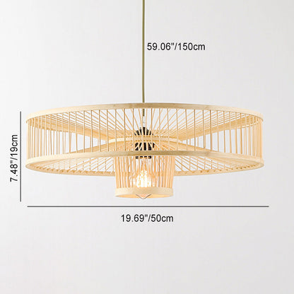 Traditional Chinese Bamboo Weaving Round 1-Light Pendant Light For Dining Room