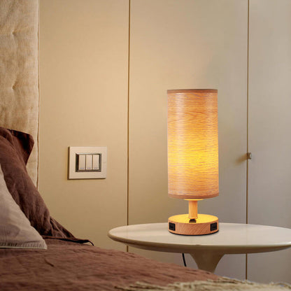 Modern Wood Grain Fabric Shade 1-Light Table Lamp