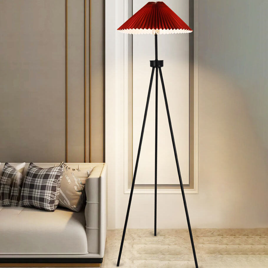 Nordic Modern Pleated Canvas Shade Iron Tripod 1-Light Standing Floor Lamp