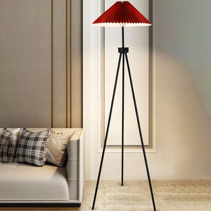 Nordic Modern Pleated Canvas Shade Iron Tripod 1-Light Standing Floor Lamp