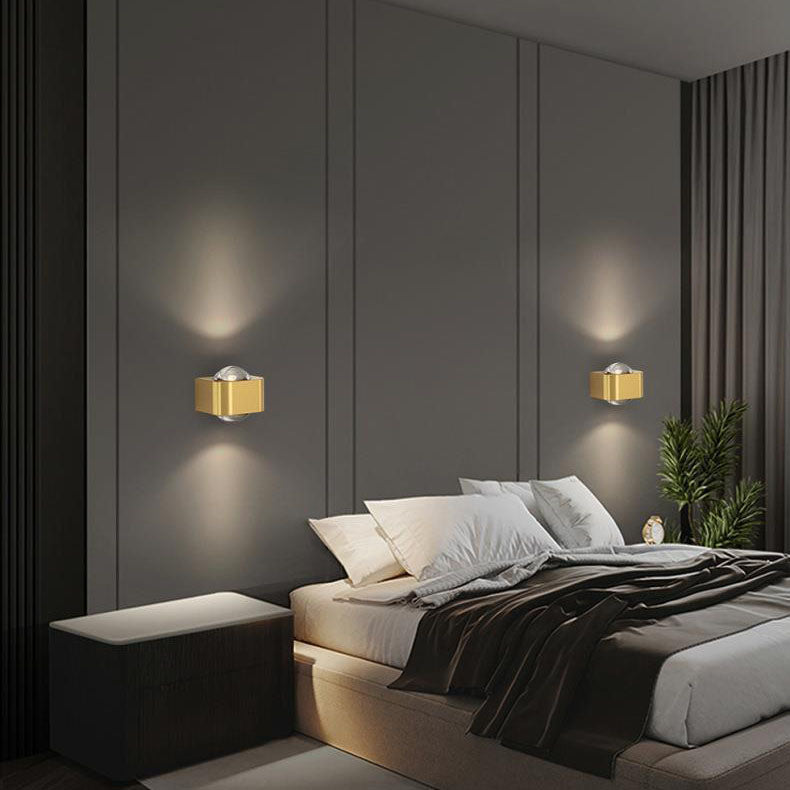 Modern Minimalist Copper Rounded Cuboid Up And Down Luminous LED Wall Sconce Lamp For Bedroom