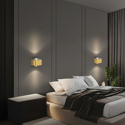 Modern Minimalist Copper Rounded Cuboid Up And Down Luminous LED Wall Sconce Lamp For Bedroom