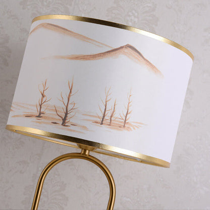 European Fabric Metal Ring Base 1-Light Table Lamp