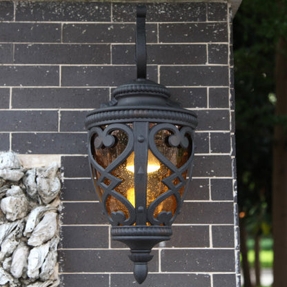 Traditional European Lantern Shaped Aluminum Glass 1-Light Outdoor Wall Sconce Lamp For Garden