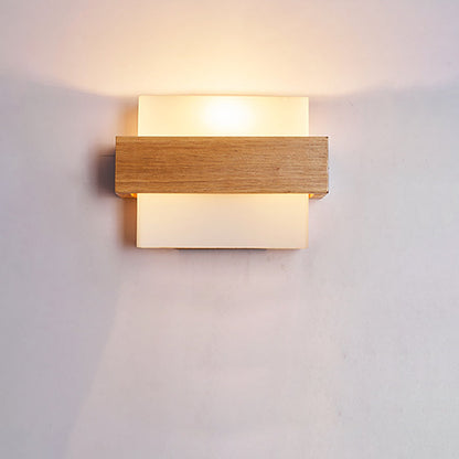Traditional Farmhouse Wood Glass Cubic 1-Light Wall Sconce Lamp For Bedside