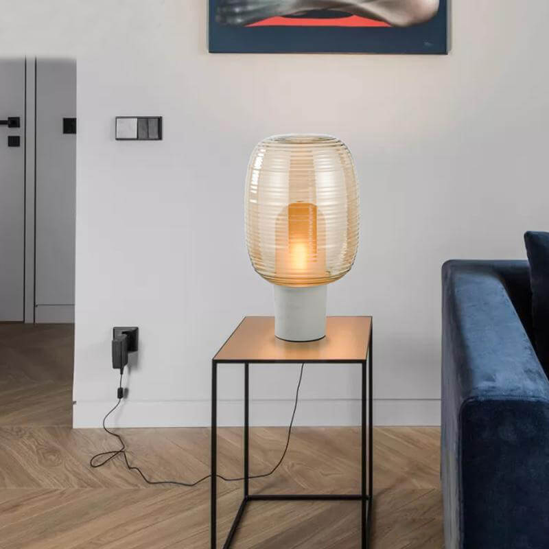 Modern Minimalist Striped Oval Glass 1-Light Table Lamp