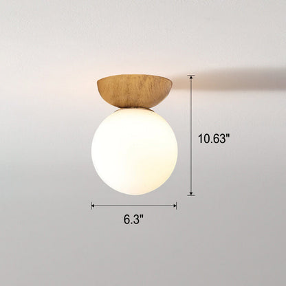 Nordic Japanese Glass Orb Wood Grain Iron 1-Light Ceiling Light