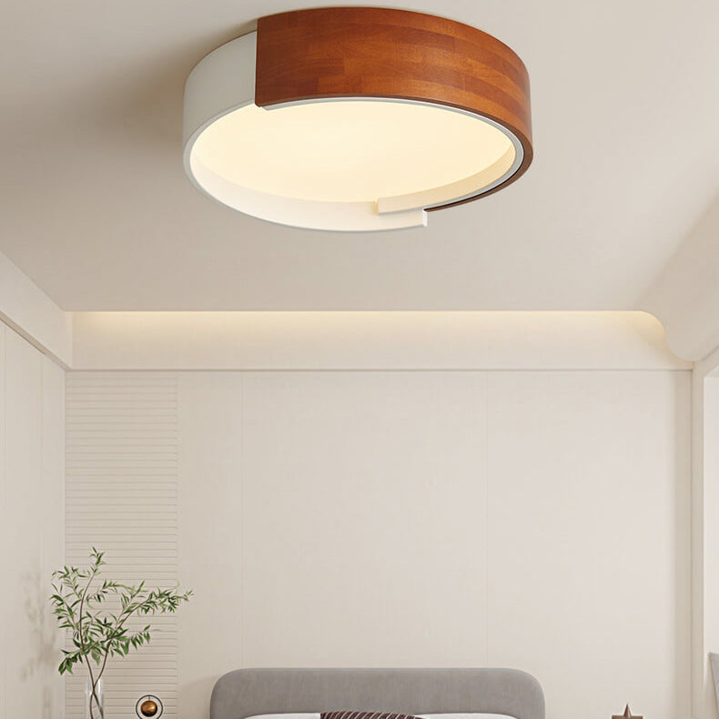 Nordic Creative Half Round Wooden Round LED Flush Mount Light