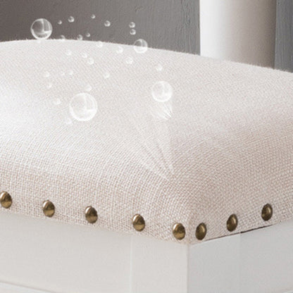 Contemporary Scandinavian Square Linen Faux Leather Solid Wood Vanity Stool Backless Armless For Bedroom