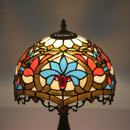 Traditional Tiffany Resin Zinc Alloy Glass Dome Bead 1-Light Table Lamp For Bedside