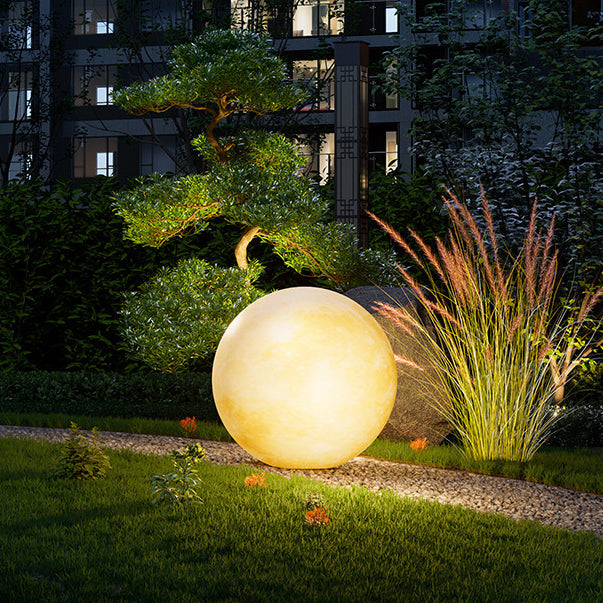 Contemporary Nordic Solar Waterproof PE Resin Round Moon LED Pendant Light For Outdoor Patio