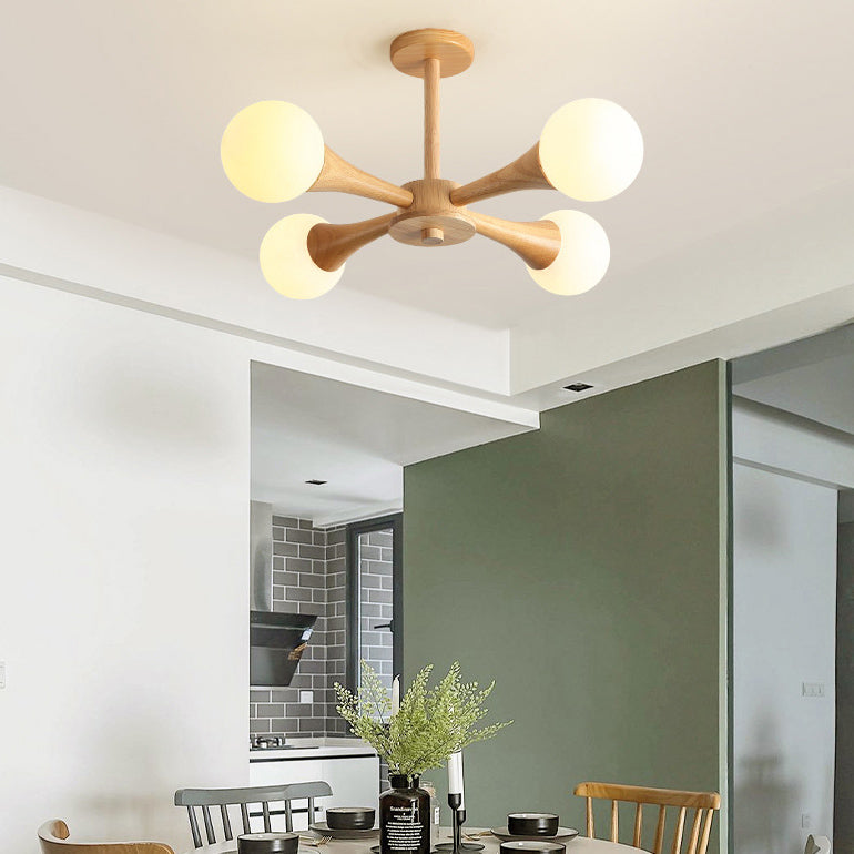Japanese Log Fork 3/4/5-Light Semi-Flush Mount Light