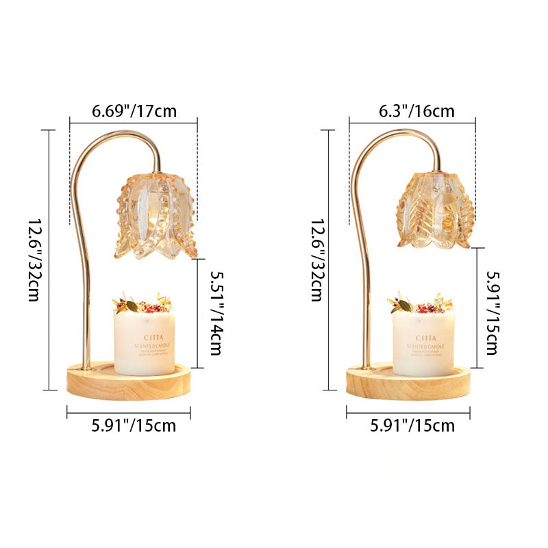Modern Minimalist Flower Wood Iron Glass 1-Light Aroma Melt Wax Table Lamp For Bedroom