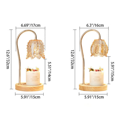 Modern Minimalist Flower Wood Iron Glass 1-Light Aroma Melt Wax Table Lamp For Bedroom